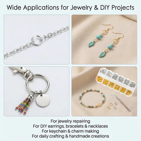 Applications for the All In One Jewelry Making Kit With 1200 Pcs Small Open Jump Rings In Gold And Silver Assorted Sizes 4mm 5mm 6mm 8mm 10mm Plus Lobster Clasps Pliers Opener And Tweezers For Necklace Bracelet Charms Repair Kit
