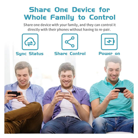 Totally Smooth Dual Outlet Power Bar Featuring Real Time Wattage Tracker And Flawless Wireless App Control For Hassle Free Smart Home Automation And Daily Tech Routine shown with three friends sharing device control on smartphones.