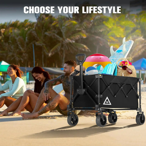All Terrain Collapsible Wagon Cart With Wheels For Beach Garden Shopping Groceries Camping And Outdoor Hauls Large Capacity