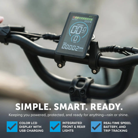 LCD display on XP Lite2 Folding Electric Bike For Adults, Arctic White, showing real-time speed and battery tracking