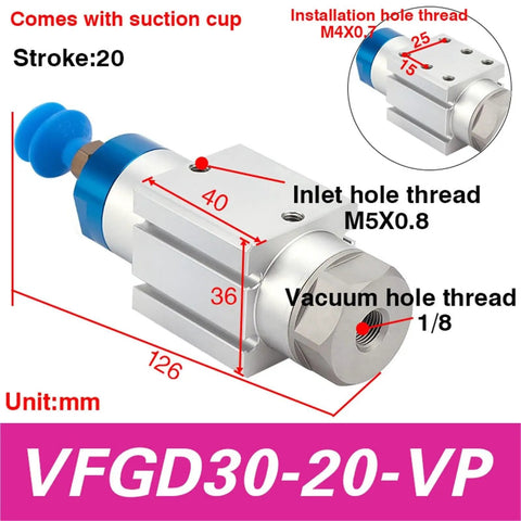 Beefed Up Heavy Duty Mechanical Arm Gripper Cylinder For Pneumatic Systems With Vacuum Generator And Suction Cup 1Pcs VFGD30 20 VP