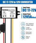 DC 24V To 12V Buck Converter 60W 5A Waterproof Regulator with labeled input and output, wiring, and fuse shown