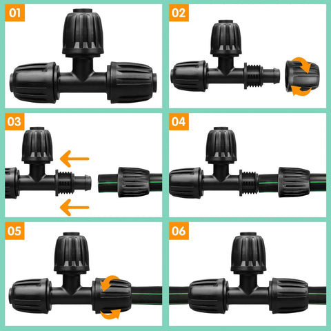 10 Pack Half Inch Drip Irrigation Barbed Tee Connectors With Locked Nut Anti Drop installation guide on tubing