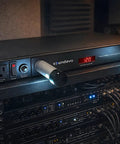 Dope 1U Rack Mount Power Conditioner With Knockout Surge Protection And Slick Noise Filtering Featuring LED lights and voltage monitor display.