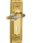 Egg And Dart Plate With Keyhole Parlor Lever Double Dummy In Polished Brass, Solid Forged Brass Hardware With Lead Crystal Knobs