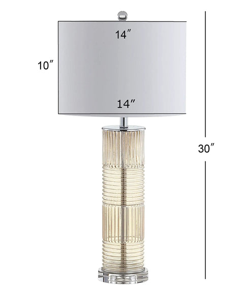 Champagne Glass and Crystal Table Lamp With White Faux Silk Drum Shade, Contemporary Transitional Pillar Lamp, dimensions shown