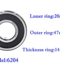 Four Pack 6204 2RS Deep Groove Ball Bearings 20mm x 47mm x 14mm C3 Clearance Sealed Dual Shield Pro Grade