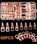 Get This Awesome 60 Piece Copper Wire Lug Connector Ring Kit SC6-25 Electric Crimp Terminal Set Perfect For Bare Cable With Secure Close End Pad Seal And Great Current Flow Capacity. 60pcs copper ring lugs in storage case, SC6-6 to SC6-25
