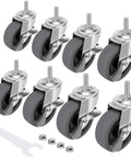 Top Notch 3 Inch Silent Swivel Caster Wheels With Locking Brake And Quick Threaded Stem Mount Hassle Free Assembly For Shop Rigs And Furniture Smooth Roll Guaranteed Eight Wheel Pack.
