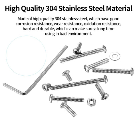 1050 Pcs M3 Screws Kit Pro Grade Stainless Steel Button Head Socket Cap Screws Nuts Washers And Bolts Assortment shown with hex wrench