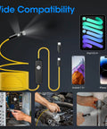 1920P HD Borescope With 8 Adjustable LEDs, 32.8ft semi-rigid snake camera, compatible with iPhone and Android devices, used in pipe inspection.