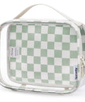 TSA Approved Clear Toiletry Bag For Carry On, Waterproof PVC Cosmetic Organizer, mint green checkerboard design, side view