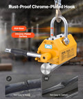 VEVOR yellow permanent magnetic lifter with chrome-plated steel hook and release handle, 1320 lb capacity.