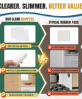 Infographic comparing 200 Count 0.4 Inch Round Cabinet Door Bumpers Self Adhesive Silicone Pads to typical rubber pads.
