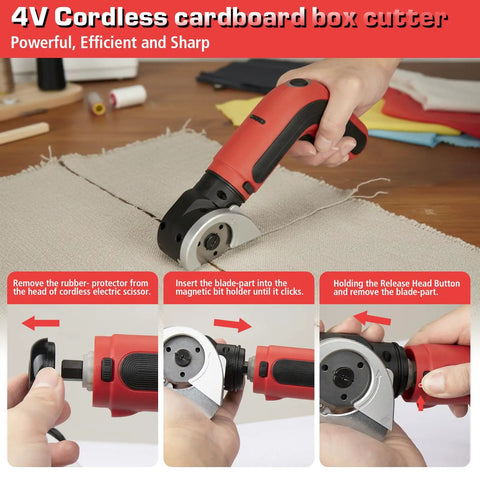 Kitluck Cordless Electric Scissors With Rechargeable Battery And Replacement Blade cutting through fabric with a lightweight design.