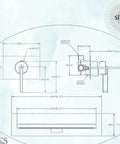 Technical drawing of High Flow Wall Mount Tub Filler With Large Waterfall Spout And Single Lever Handle Pressure Balance Valve Included Chrome Finish cUPC Certified Delivers Spa Level Waterfall And Fast 8 GPM Fill