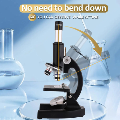 Kid Friendly Microscope With 40X-2500X Magnification, 4.3 Inch Display shown with adjustable angle for comfort use.