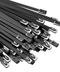 Heavy Duty 11.8 Inch Stainless Steel Zip Ties 304 Cable Ties 30 Pack Locking Ties Flexible Durable Multi Purpose Tie Downs For Auto Exhaust Wrap And Workshop Use, close-up of black ties with locking mechanisms