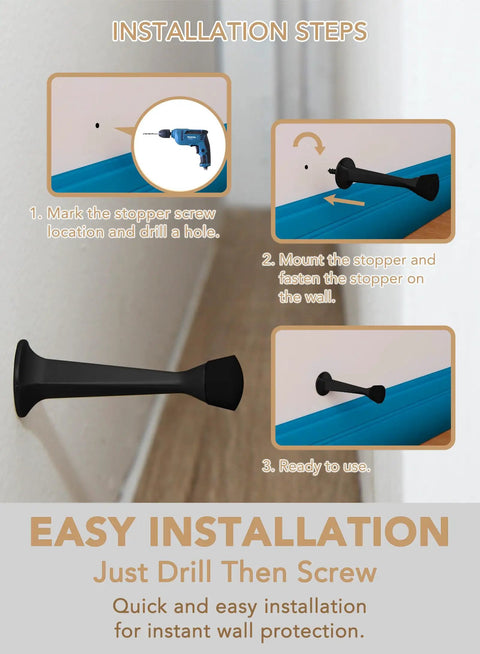 Heavy Duty 3 Inch Door Stop With Built To Last Solid Zinc Die Cast Construction And Soft Bumper Tips Black Door Stopper installation guide
