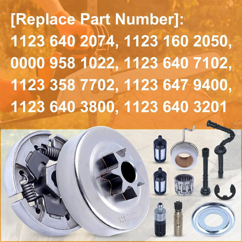 325 Inch Clutch Drum Sprocket Oil Pump Kit For Stihl 021 023 025 MS230 MS250 Chainsaw with spare parts displayed
