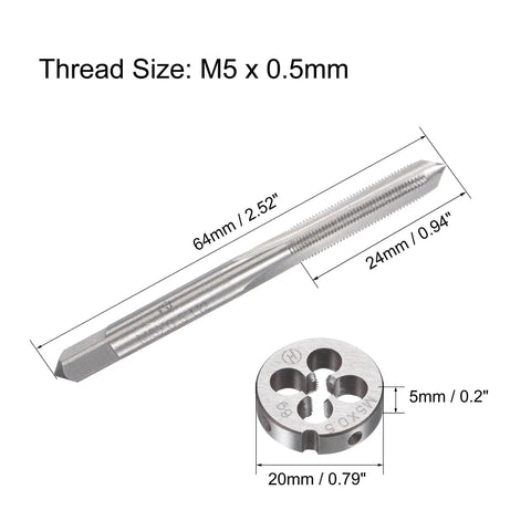 Metric M5 X 0.5mm Tap And Die Set With Round Threading Die For Nut And Bolt Rethreading, Repair Damaged Threads, Machine Screw Kit
