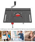 Top Shelf Heavy Duty Manual Router Lift System Kit With Precision Aluminum Insert Base Plate for woodworking with adjustable lever.