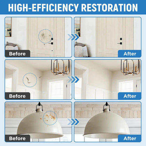 Before and after using Biscuit Colored Touch Up Paint Pen High Gloss Multi Surface Acrylic Scratch Repair For Appliances Metal Walls Cabinets Wood Doors Furniture Enamel 1.5 Fl Oz on doors, walls, and lights.