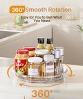 Clear 9.25 inch Lazy Susan Turntable with spices in a kitchen. 2 Pack Nine Point Two Five Inch Lazy Susan Turntables For Cabinets And Countertops.