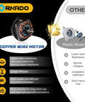 Comparison of copper wire motor by Tornado and plastic motor, highlighting benefits of higher heat resistance and stability.