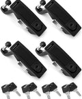 Four black QWORK compression latches with flush lever and push-button actuation; 4-pack with eight keys.