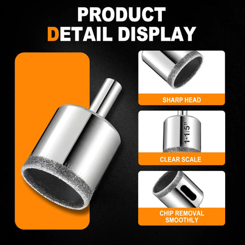 10 Piece Diamond Drill Bit Set For Glass Tile Ceramic Marble And Granite With Precision Diamond Cutting For Hard Materials