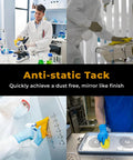 People using Premium Tack Cloth Pack Of 144 Pro Grade Dust And Particle Remover for woodworking and painting in a laboratory setting.