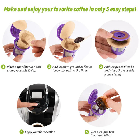 Steps for using Unbleached K Cup Filters With Lid For Reusable K Cup Filters Fits All Keurig Single Serve Machines