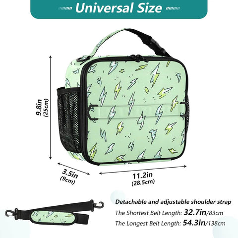 Lightning Bolt Green Insulated Lunch Bag With Shoulder Straps For Kids And Adults Office School And Travel Dope Portable Cooler That Keeps Your Eats Fresh Big Main Compartment Two Side Pockets Durable Easy To Clean, 11.2x9.8x3.5in polyester