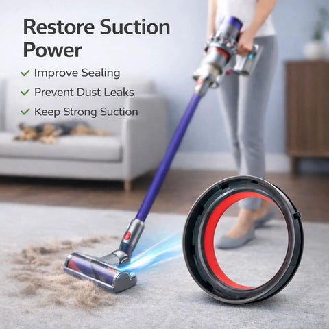 Dust Bin Sealing Ring Compatible With V11 And V15 Vacuum Cleaners Easy Drop In Replacement Seal in front of a vacuum in use
