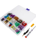 100 Piece Car Fuse Assortment Kit With Tester And Puller Tool For Standard Mini Low Profile Blade Fuses Auto Truck Boat Electrical Replacement And Repair