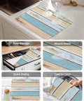 Wood Grain Blue Beige Dish Drying Mats 2 Pack For Kitchen Counter 18x24 Inches Vintage Farm Microfiber Absorbent Drainer Rack