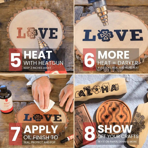 Steps for using Wood Burning Marker Kit For Adults, No Soldering Needed, 2 In 1 Pyrography Tool With Brush And Bullet Tips, Easy Heat Pen For Crafts, Stencils And Letters, DIY Wood Burning Projects, Engraving Pen For Woodworking.