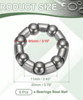 Bike Ball Bearings And Crank Bearing Retainer Set For Mountain And Road Bikes Stainless Steel Caged Wheel Bearings Three Sixteenths Inch Six Pack Silver Fit For MTB Crank Bottom Bracket Frame Repair product size and specifications of bearings showing 3/16 inch diameter