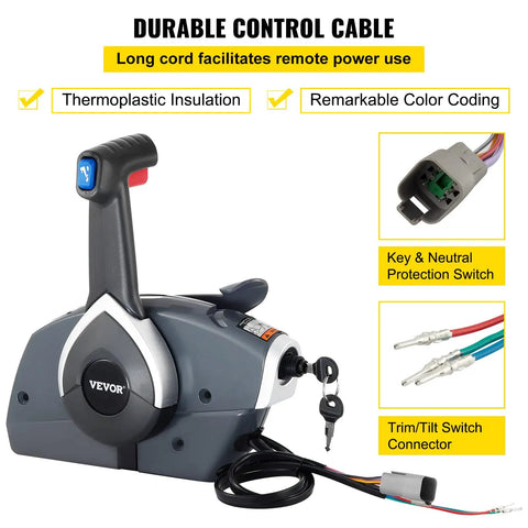 Boat Throttle Control For Single Engine Outboard Remote With Side Mounted Binnacle Single Lever Key Switch And Lanyard