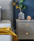 Must Have Golden Round Cabin Knobs 12 Pack Polished Gold Hardware Handles For Kitchen Cabinets Dressers Vanities And Drawers Classic Round Gold Pulls For Modern Home Upgrades installed on gray dresser drawers