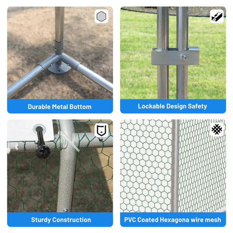 Heavy Duty Large Metal Chicken Coop With Outdoor Run, Waterproof And UV-Resistant Cover, Dome Roof Walk-In Poultry Cage details