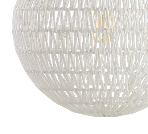 15.7 Inch White Modern Bohemian Woven LED Pendant Light With Adjustable Hanging Ceiling Lamp For Kitchen Island And Dining Room, Paper Wicker Shade, Bulb Included, Sleek And Lit
