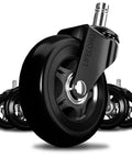 Heavy Duty Office Chair Wheels Replacement 5 Pack Glide Like Butter Polyurethane Casters With Steel Core Ball Bearings, close-up of black wheel.