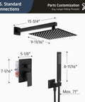 Matte Black 10 Inch Rain Shower Head With Handheld Spray Shower System, Wall Mounted Pressure Balance Valve Included diagram