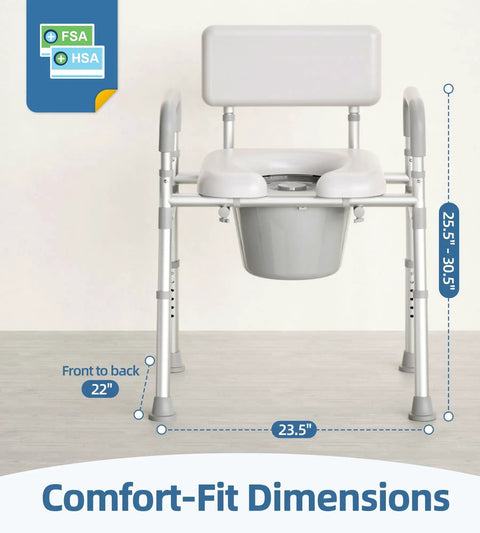 Adjustable Bedside Commode Toilet With Built Like A Tank Aluminum Frame And Heavy Duty Crossbar Featuring Thick Cushioned Seat Ergonomic Backrest Supports Up To 350lb And Non Skid Feet For Everyday Ease