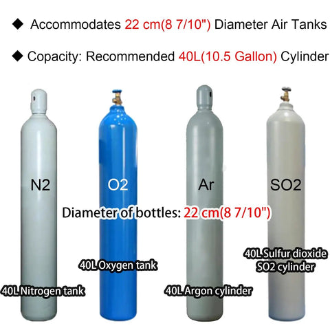 Heavy Duty Gas Bottle Wall Bracket Set fits 22 cm diameter cylinders for nitrogen, oxygen, argon, and sulfur dioxide storage.