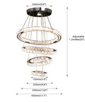 Dope Four Ring LED Crystal Chandelier Modern Flush Mount Ceiling Light with Adjustable Stainless Steel Pendant Design