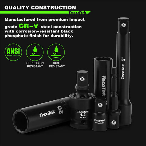 Heavy Duty One Half Inch Drive Deep 12 Point Impact Socket Set, 32 Piece SAE And Metric Kit with black phosphate finish