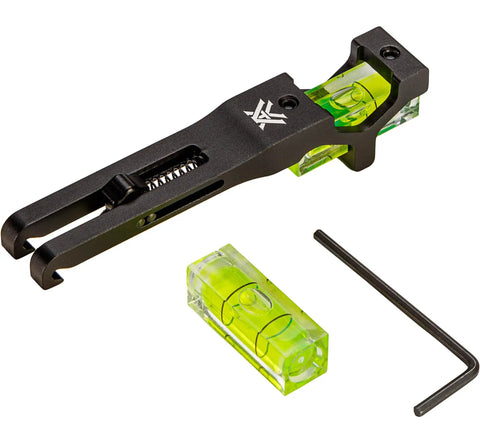 Pro Grade Dual Bubble Scope Leveling Kit For Foolproof Reticle Alignment One Handed Elevation Drop Adjustment Rifle Optics Zeroing Fixture with black aluminum frame and green liquid levels.